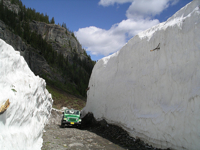 Spring snow while Jeep bank Camp Bird Road